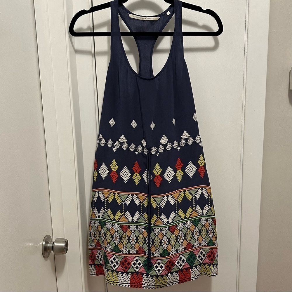 Twelfth Street Cynthia Vincent Silk Dress Geometric Printed Blue Sz S Petite